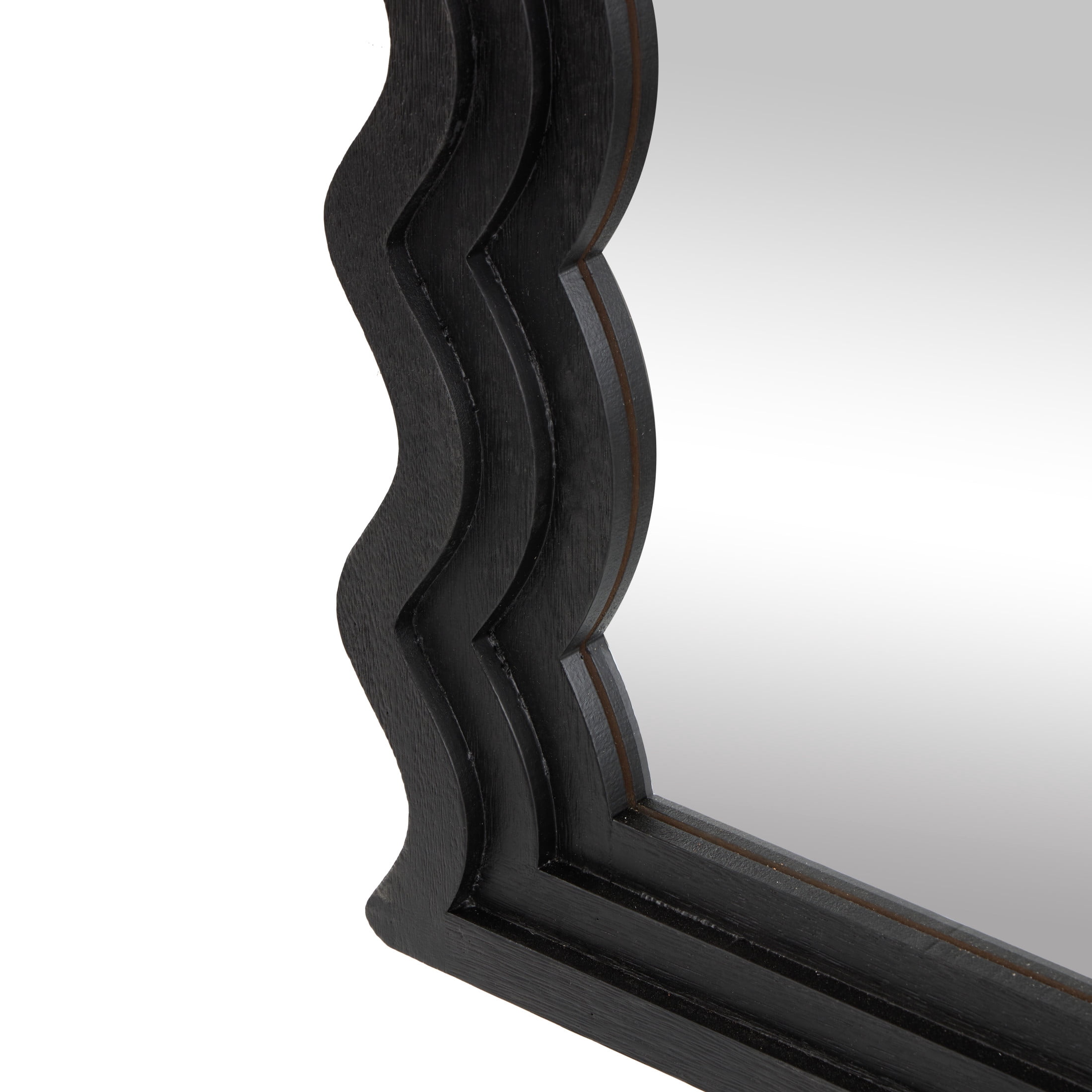 DecMode 28" x 51" Black Handmade Wavy Wall Mirror with Dimensional Carved Frame