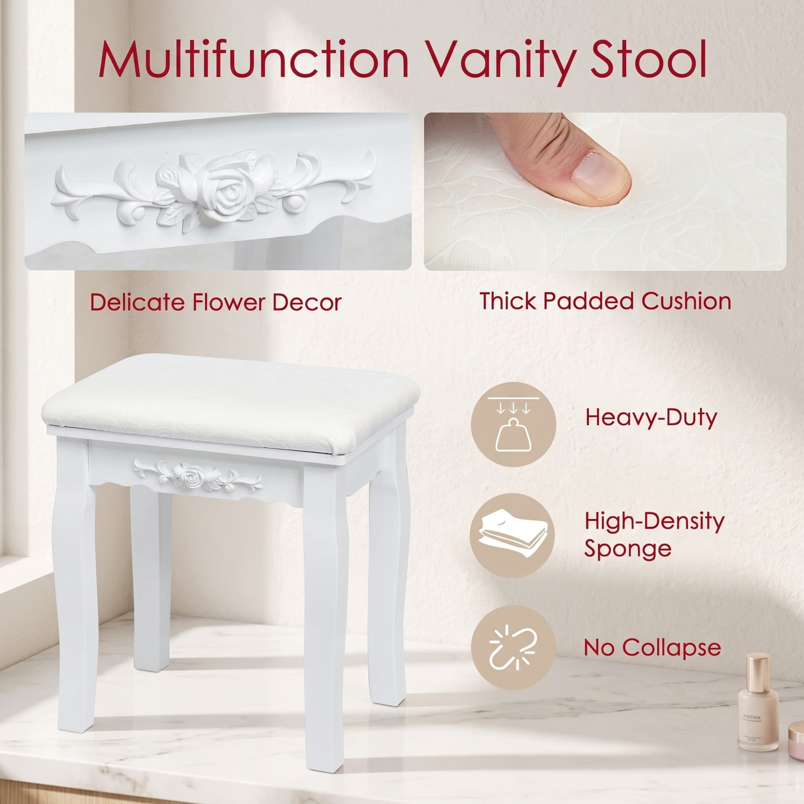 Furnibear Vanity Table Set with 10 Dimmable Light Oval Mirror and Cushioned Stool and 5 Drawers for Bedroom Makeup and Dressing, White