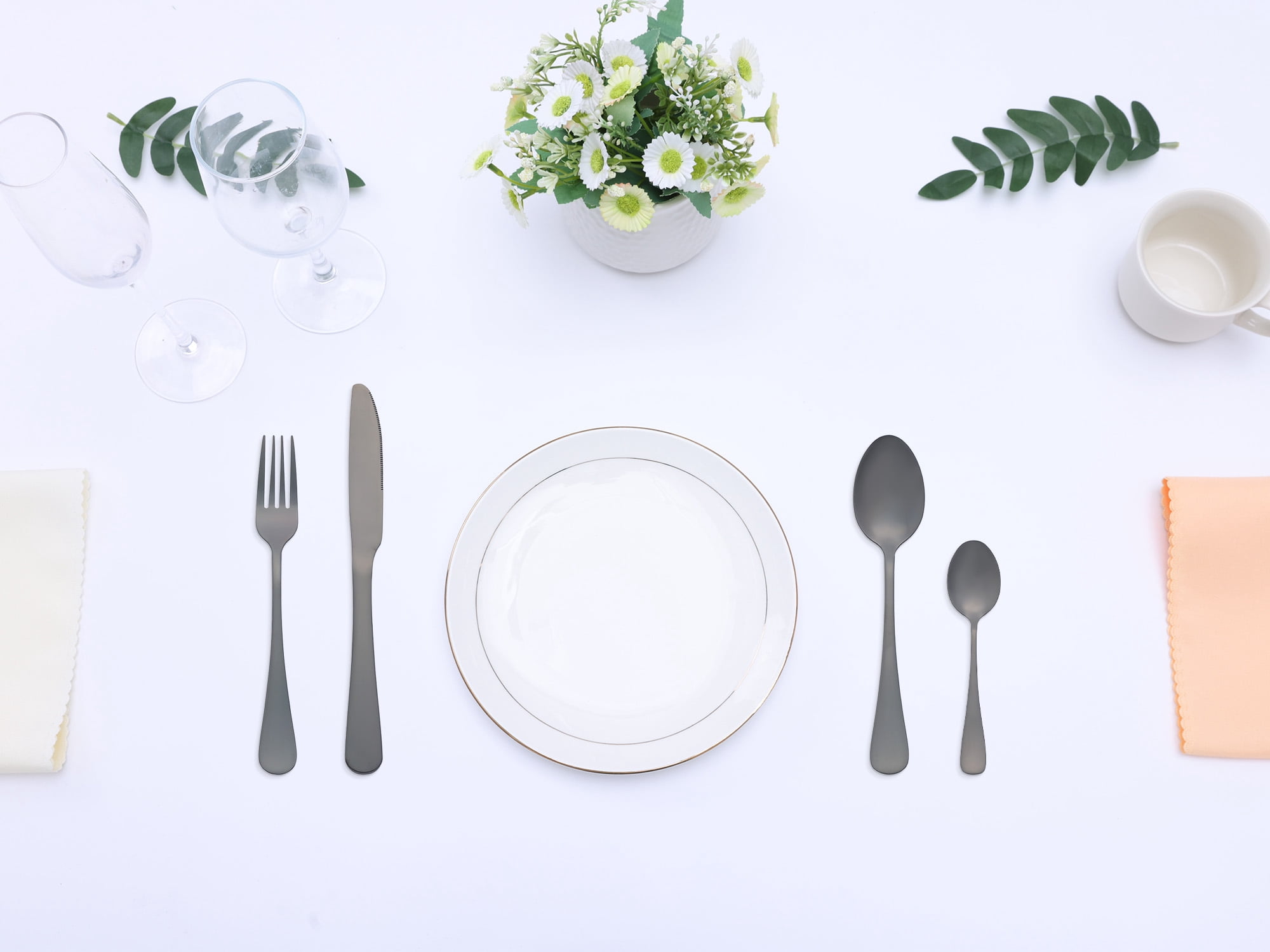 Unique Bargains Stainless Steel Silverware Set with Spoons and Forks Black 4 Pcs