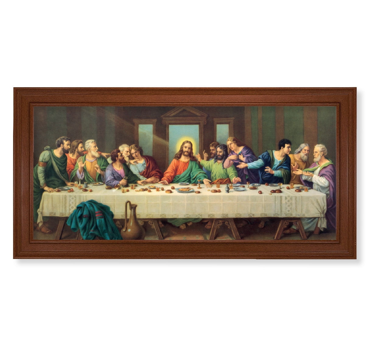 Last Supper Picture Framed Wall Art Decor Extra Large, Natural Walnut