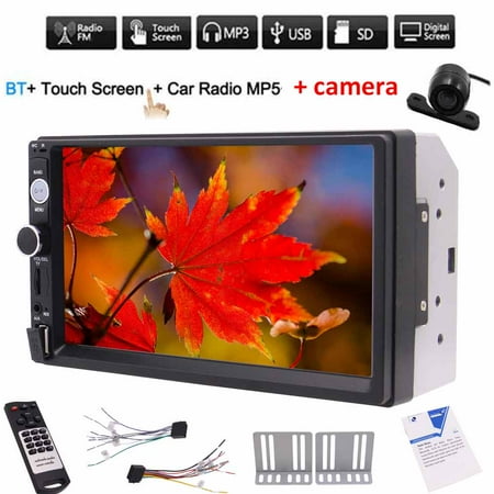 Free Rear view camera + Double din 2din car MP5 player 7'' digital Capacitive touch screen in dash car PC system headunit no DVD cd player FM Radio Bluetooth car styling auto mp5 radio +