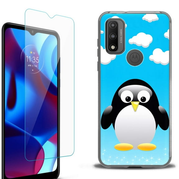 Slim-Fit Fashion Phone Case for Motorola Moto G Pure, with Tempered Glass Screen Protector, by OneToughShield ® - Penguin