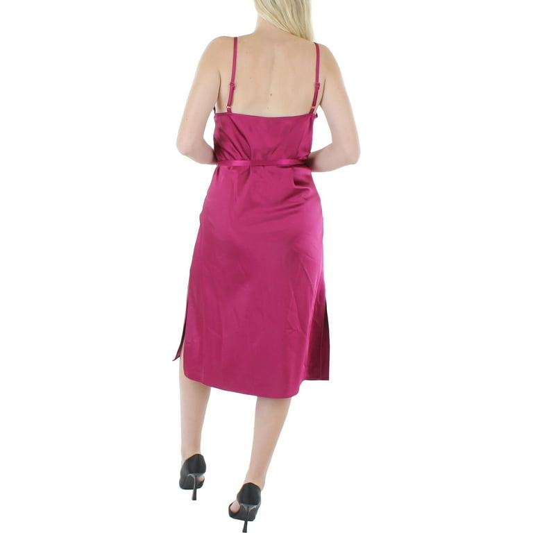 Black Silk Satin Midi Length Slip Dress With Slit,adjustable