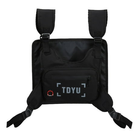 

Chest Harness Holster Pack with Front Pouches and Zipper Bag for Universal Walkie Talkies black black，G55723