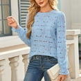 thumbnail image 4 of Amvlyk Long Sleeve Shirts for Women Solid Round Neck Loose Hollow Out Pullover Blouses Lightweight Casual Lace T-Shirts Spring Basic tops Clothes Comfy Fall Fashion Outfits 2025, 4 of 9