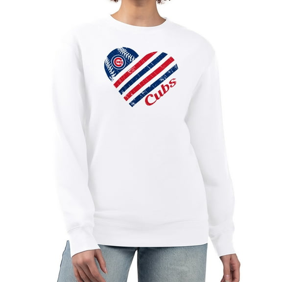 Women's G-III 4Her by Carl Banks White Chicago Cubs Heart Logo Fleece Pullover Sweatshirt