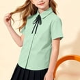 thumbnail image 4 of Fancifize Lapel Button Shirts for Girls Casual Short Sleeve School Uniform Blouses with Tie Kids Preppy Look Tops, 4 of 6