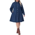 thumbnail image 2 of Agnes Orinda Women's Plus Size Denim Shirt Dress Long Sleeve Lapel Button Down Casual A-Line Midi Jean Dresses with Pockets 1X Dark Blue, 2 of 6