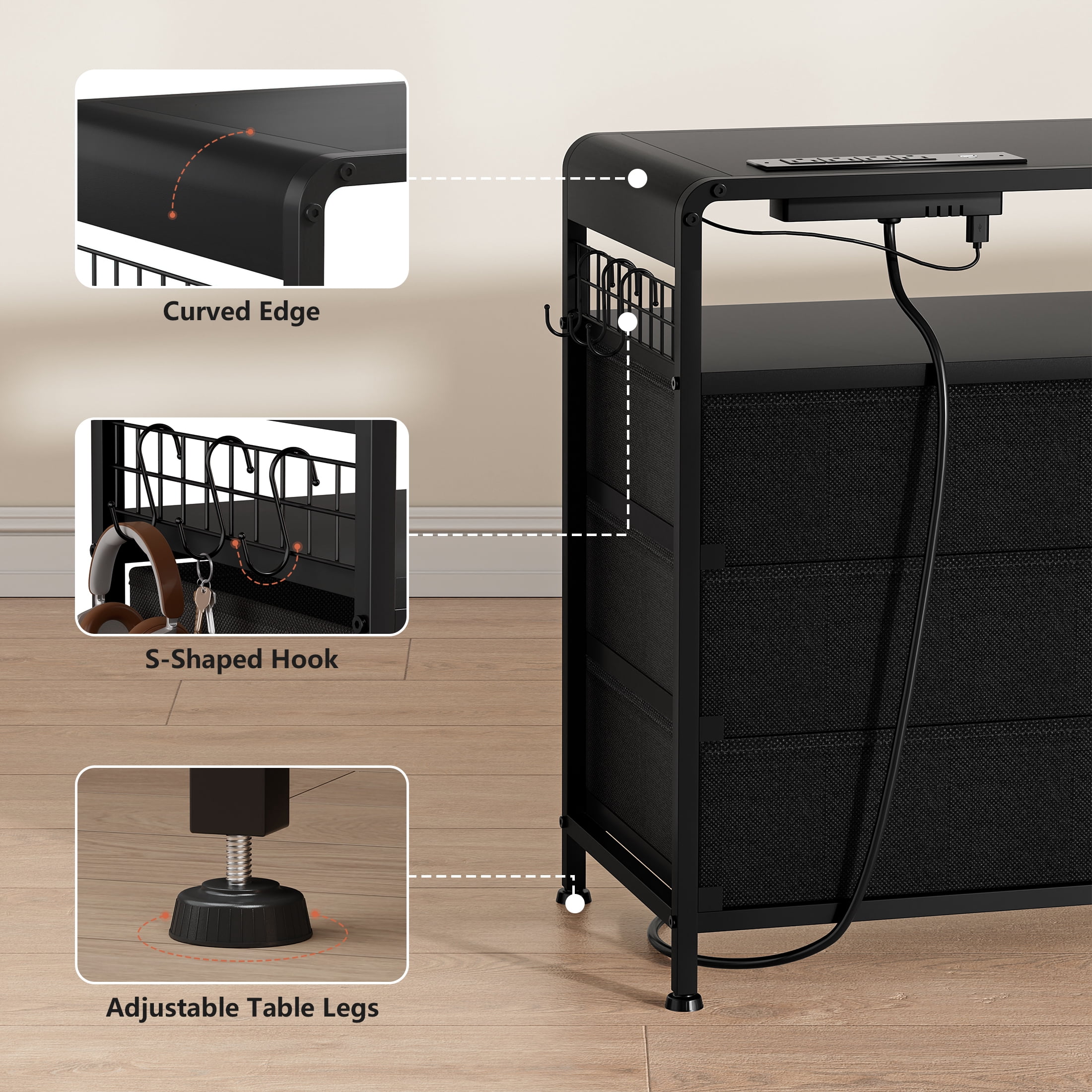 GUNAITO TV Stand for TVs up to 75", Big TV Stand with 12 Fabric Drawers and LED Lights, Entertainment Center with Storage and Shelves for Living Room, Black