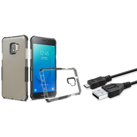 Insten Ultra Edge Sturdy Bumper PC/TPU Rubber Case Cover For Samsung Galaxy J2 (2019) - Clear/Black (Bundle with Micro USB