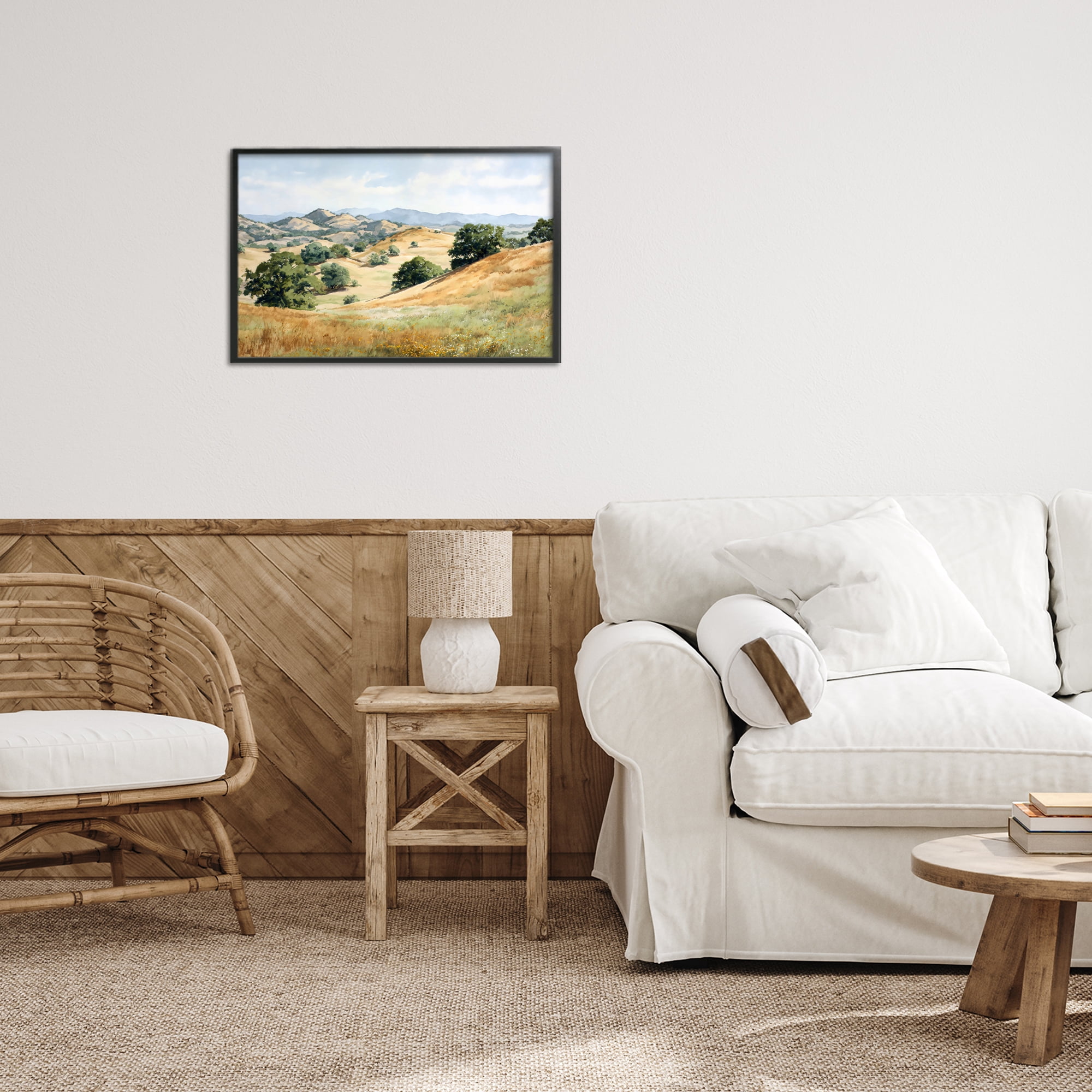 Stupell Industries Idyllic Mountains and Trees Black Framed Giclee Art, design by Petal Prints Design
