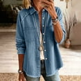 thumbnail image 2 of Denim Jackets for Women Tassel Brushed Long Sleeve Button Up Casual Open Front Jean Coat with Pockets, 2 of 9