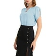 thumbnail image 5 of INSPIRE CHIC Women's Choker V Cut-Out Split-Neck Blouse Casual Slashed Cuffs Top S Light Blue, 5 of 8