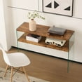 thumbnail image 3 of CQSXDA MDF Console Table With Walnut Tempered Glass Top, Large Entry Side Table For Living Room Storage, 3 of 6