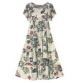 thumbnail image 3 of Robe Décontractée pour Femmes Robe Courte Décontractée Longue Maxi et Lin Boho Manches Imprimées en Coton Robe pour Femmes Vêtements L Orange, 3 of 4