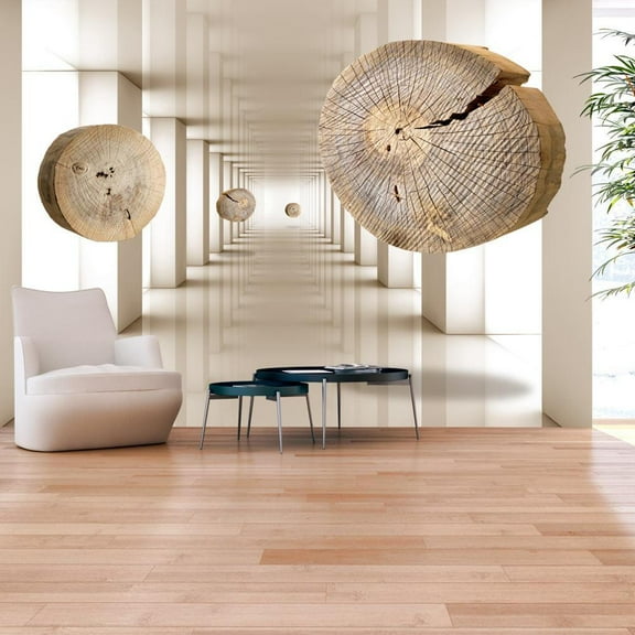 Tiptophomedecor Peel and Stick 3D Illusion Wallpaper Wall Mural - Flying Discs Of Wood - Removable Wall Decals