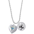 thumbnail image 1 of Delight Jewelry Silvertone Lime Green & Hot Blue Butterfly Locket Silvertone Script Initial Disc - X - Charm Necklace, 20"+3", 1 of 1