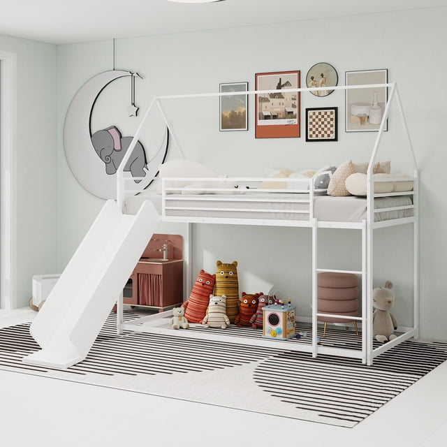 Lit pour Enfants Blanc Format Simple avec Glissade et Rangement - Lit de Jeu pour Garçons et Filles