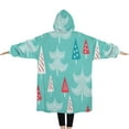 thumbnail image 2 of Oversized Wearable Blanket Hoodie,Turquoise Christmas Tree Pattern Sherpa Blanket Hoodie with Super Pockets,Super Warm Fuzzy Pullover for Women & Men, 2 of 6