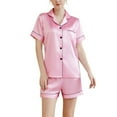 thumbnail image 2 of Women's Short Sleeve Shorts Set 2 Piece Button Up Spring Lightweight Pjs Silk Pajama Set Summer Sleepwear Soft Silky Comfy Pink 4-6, 2 of 5