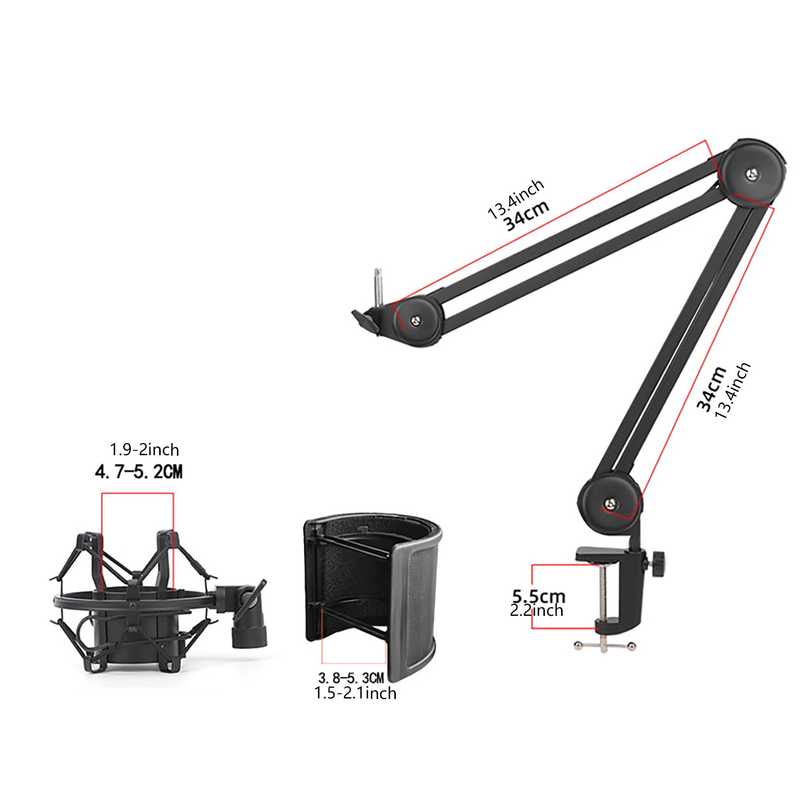 Foldable Mic Boom All Metal Microphone Arm Stand Holder with/without Shockproof Mount for Podcasters and Streamers
