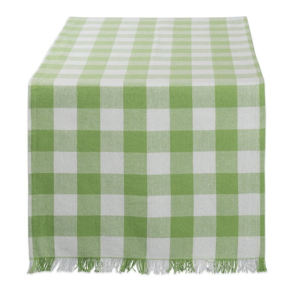 Contemporary Home Living Heavyweight Checkered Fringed Cotton Table Runner - 108" - Olive Green and
