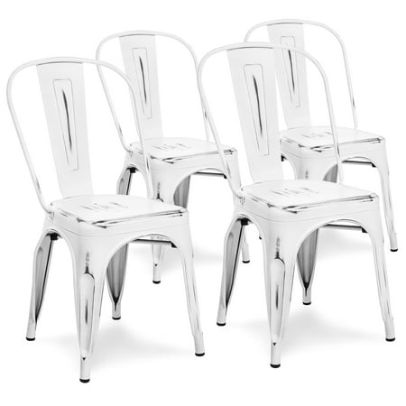 White Chairs For Dining Table Best Choice Products Set Of 4 Stackable Industrial Distressed Metal Bistro Dining Side Chairs for Home, Dining Room, Cafe - White ()