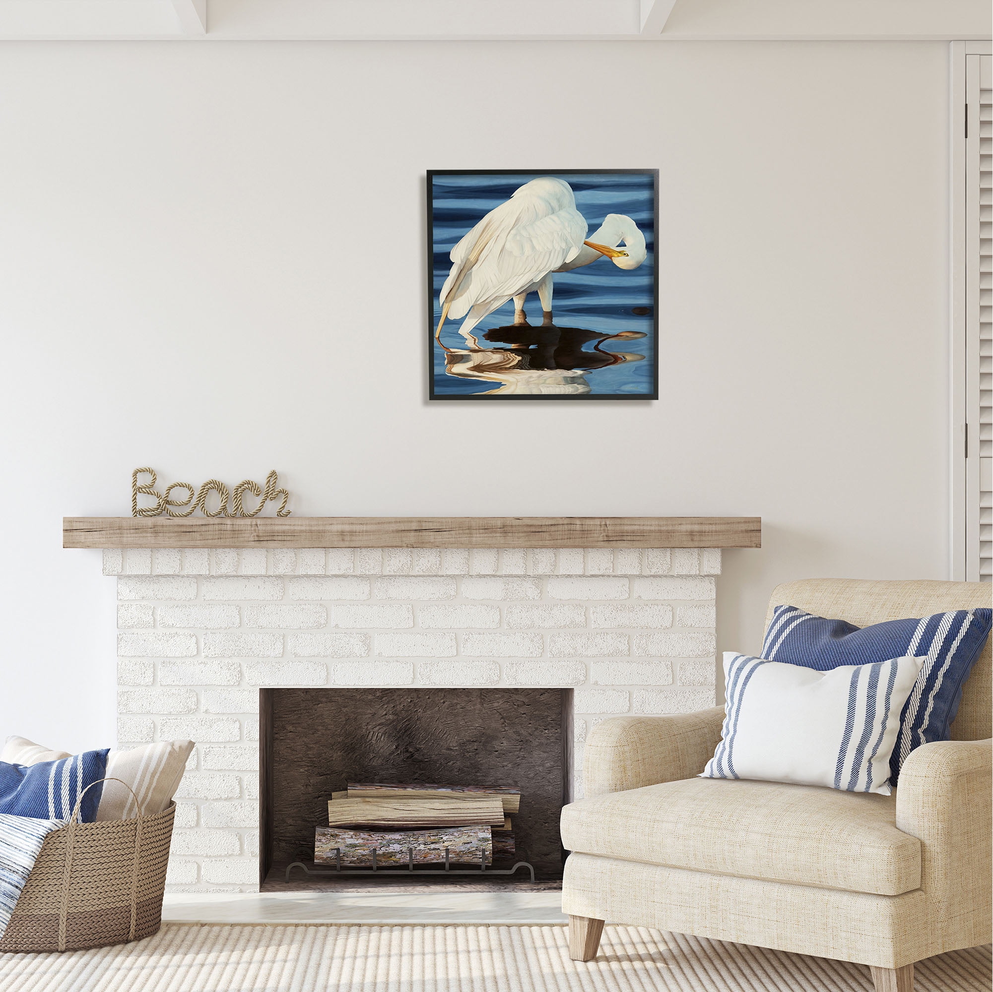 Stupell Industries Crane Bird Preening Animals & Insects Photography Black Framed Art Print Wall Art, 24 x 24