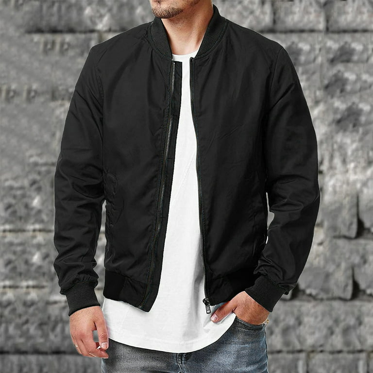 Black Motorcycle Jacket Mens Autumn And Winter Casual Sports Large Size  Thin Zipper Jacket 