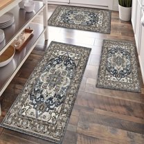 Kitchen Rugs Sets of 3 Non Slip Washable Kitchen Mats for Floor, Waterproof Kitchen Runner Rug, Floor Mat Carpet for Entryway, Laundry, Sink, Hallway, Bathroom