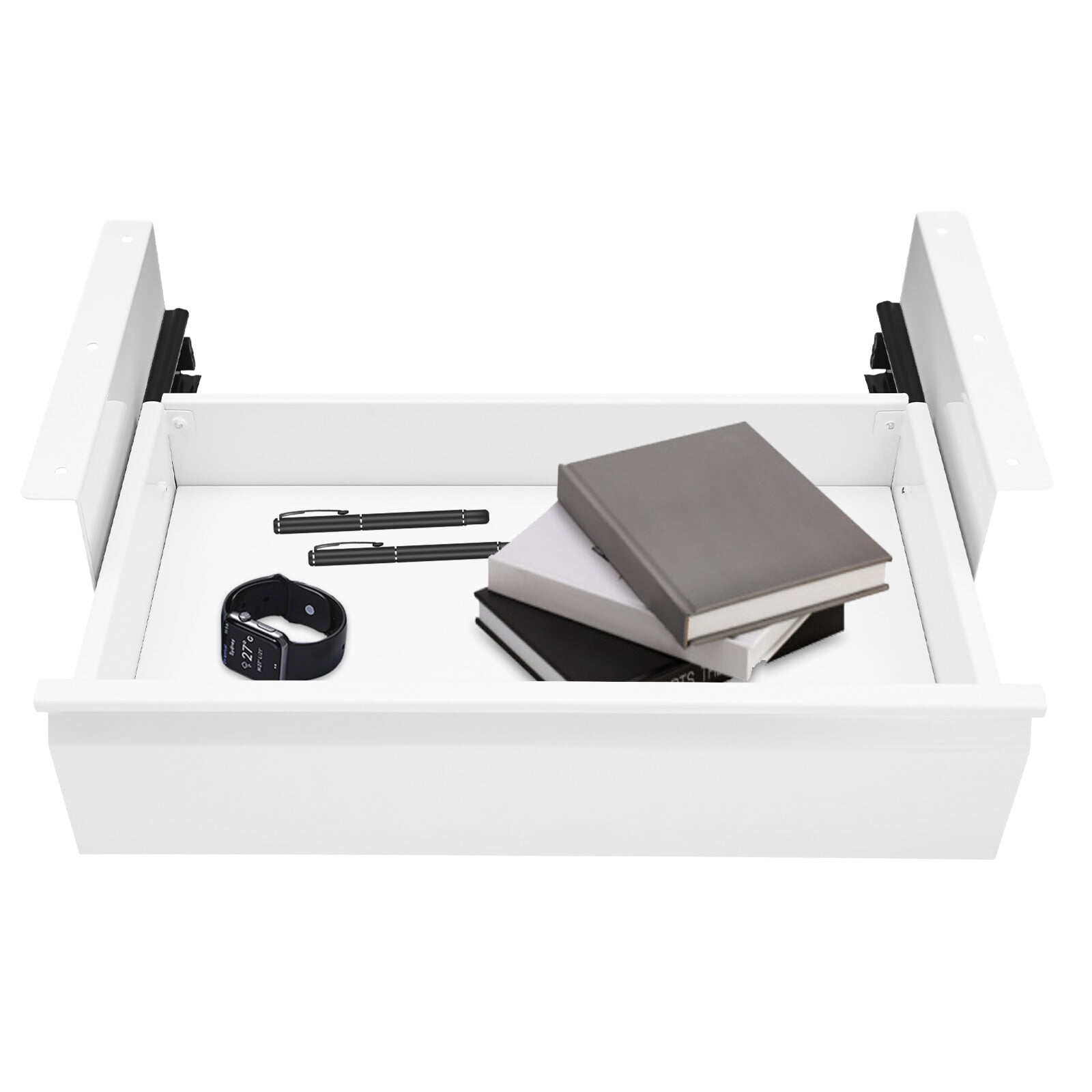 Under Desk Mounted Sliding Pull-out Drawer, Storage Organizer for Sit Stand Workstation, Pull-out Drawer White