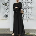 thumbnail image 2 of Odeerbi Dresses for Women 2025 Casual Maxi Dresses Long Sleeve Neck Belt Dress Dress Solid Robe Vintage Elegant Swing Kaftan Fashion Party Dresseses Black, 2 of 9