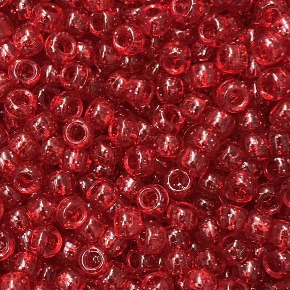 Pony Beads Red Sparkle Glitter Crow Beads 6x9mm Large Hole Made in USA
