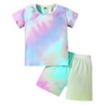 thumbnail image 1 of Gibobby Conjunto niños pequeños bebés Niñass primavera verano estampado algodón manga corta Tops camiseta pantalones cortos trajes ropa(Morado, 5-6 Años), 1 of 5