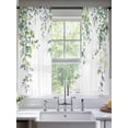 thumbnail image 3 of Green Eucalyptus Leaf Semi Sheer Curtains 63 Inch Length 2 Panels Set, Spring Botanical Leaves Floral Sheer Kitchen Curtain Privacy Voile Window Curtain for Living Room Bedroom Rod Pocket Drapes, 3 of 7