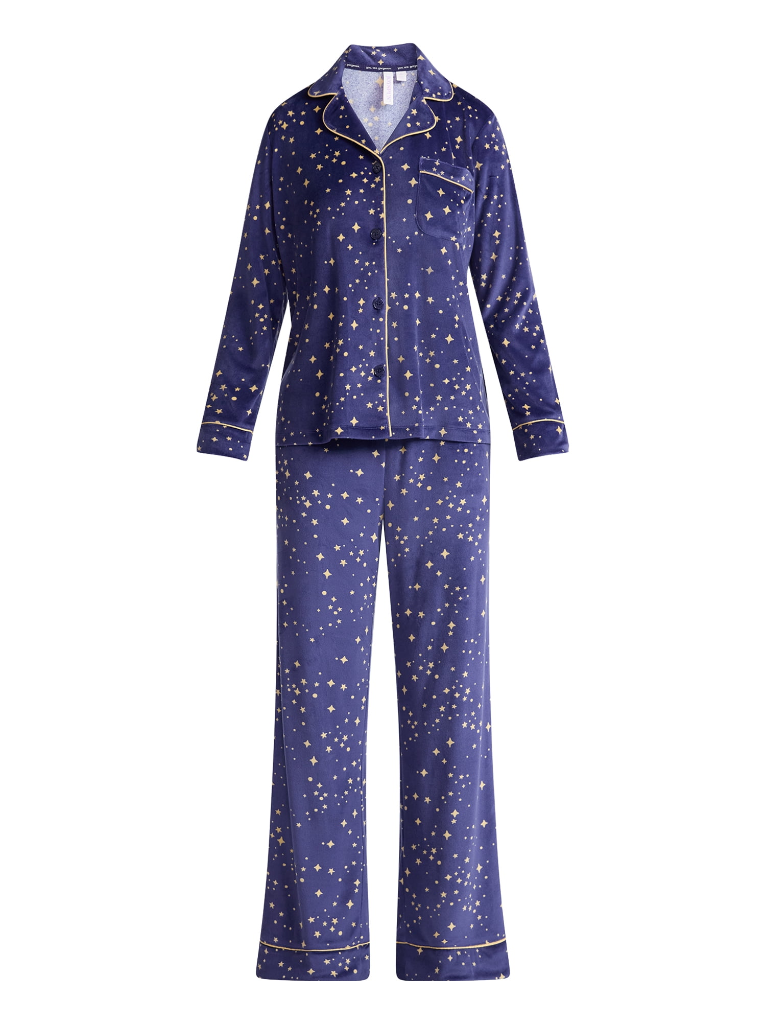 Joyspun Women’s Stretch Velour Notch Collar Long Sleeve Pajama Set, Sizes XS to 4X