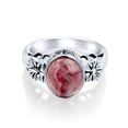 thumbnail image 3 of Bling Jewelry Womens Bezel Set Oval Pink Natural Rhodochrosite Gemstone Ring Flower Band Sterling Silver, 3 of 7