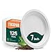 thumbnail image 2 of Stack Man 100% Compostable Small Paper Plates 7 Inch Heavy-Duty [125-Pack] Eco-Friendly White Bagasse Disposable Dessert Cake Plates - 7" Biodegradable Plate (BPI-Certified) (PFAS-Free), 2 of 4