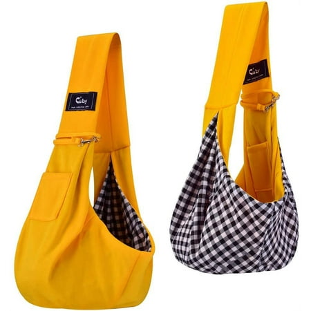 CUBY Dog and Cat Sling Carrier - Hands Free Reversible Pet Papoose Bag - Soft Pouch and Tote Design - Suitable for Puppy  Small Dogs Cats Outdoor (Yellow  Unadjustable strap)