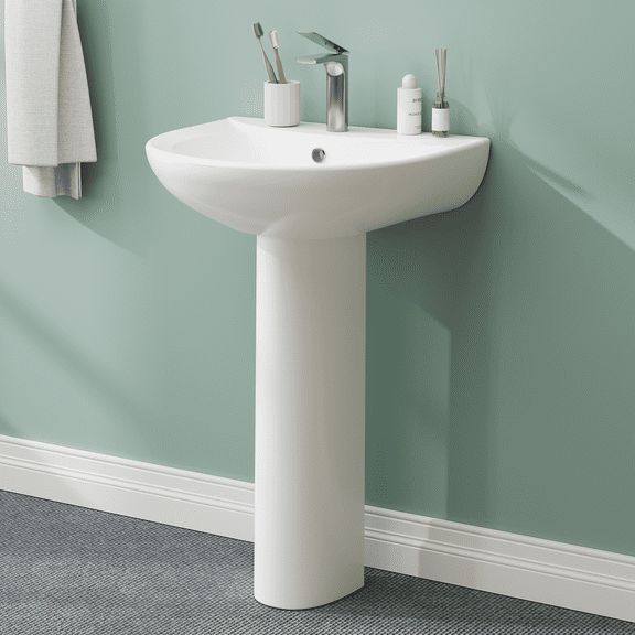 Luku Pedestal Sink Bathroom Pedestal Sink Modern U-Shape Ceramic Pedestal Sink White