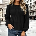 thumbnail image 2 of Hurxie Womens Puff Long Sleeve Babydoll Tops Summer Peplum Pleated T Shirts Casual Loose Fit Flowy Blouses Black,M, 2 of 8
