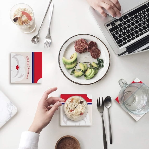 FMSHPON Merry Christmas Santa Claus's Beard Set of 6 Coaster for Drinks, Absorbent Ceramic Stone Coasters Cup Mat with Cork Base for Home Kitchen Room Coffee Table Bar Decor