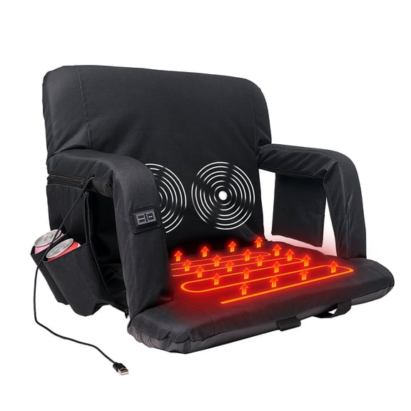 SUNYRISY 21-inch Heated Massage Stadium Seat, Folding Grandstand Chair, 3-Level Heating and Massage, 6 Reclining Angles, Suitable for Outdoor Camping, Sports and Exercise
