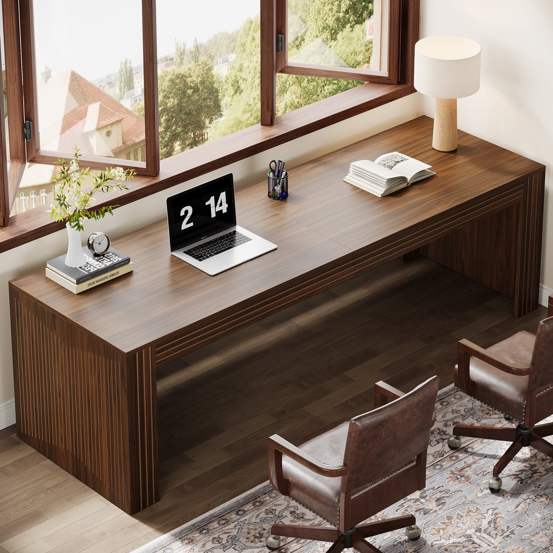Tribesigns 79-inch Extra Long Desk, Two Person Desk for Home Office, Wooden Long Computer Double Desk, Writing Study Table for Office, Dark Brown
