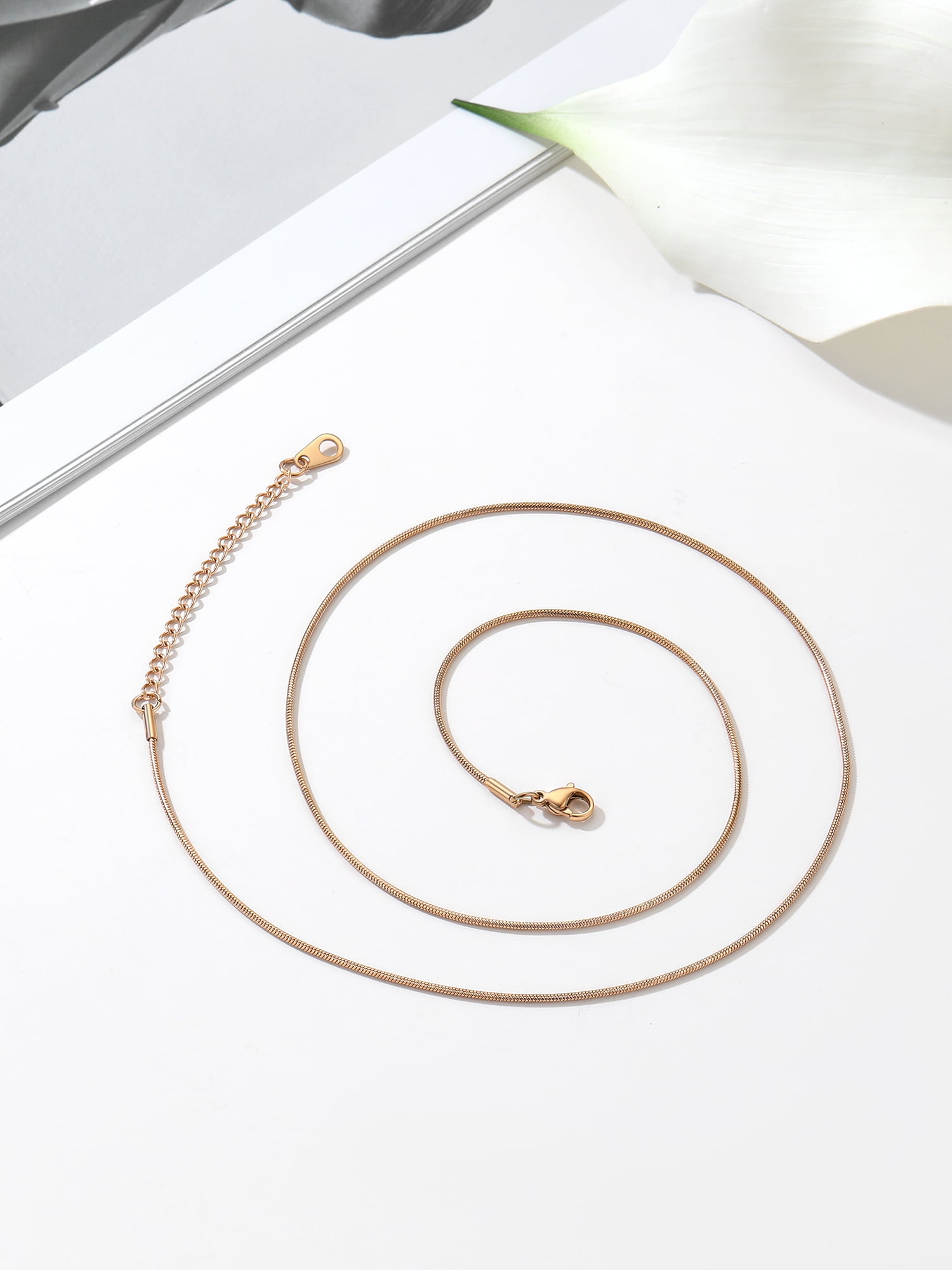 PROSTEEL Snake Chain Necklace for Women Italian Chain Rose Gold Plated Hypoallergenic Dainty Jewelry 1.2MM Thin for Pendants 28 Inch Birthday Valentines Day Gifts Adult Age