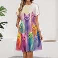 thumbnail image 2 of Pictures Of Colorful Cats Dress Summer Street Style Dresses Female Short Sleeve Printed Sundress, 2 of 7