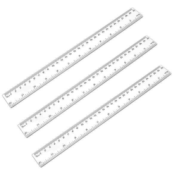 YSTIANN 3 Pack 12 Inch Plastic Rulers - Clear Acrylic Measuring Tools, Transparent Straight Edge Rulers for School, Office & Students WJ85-777