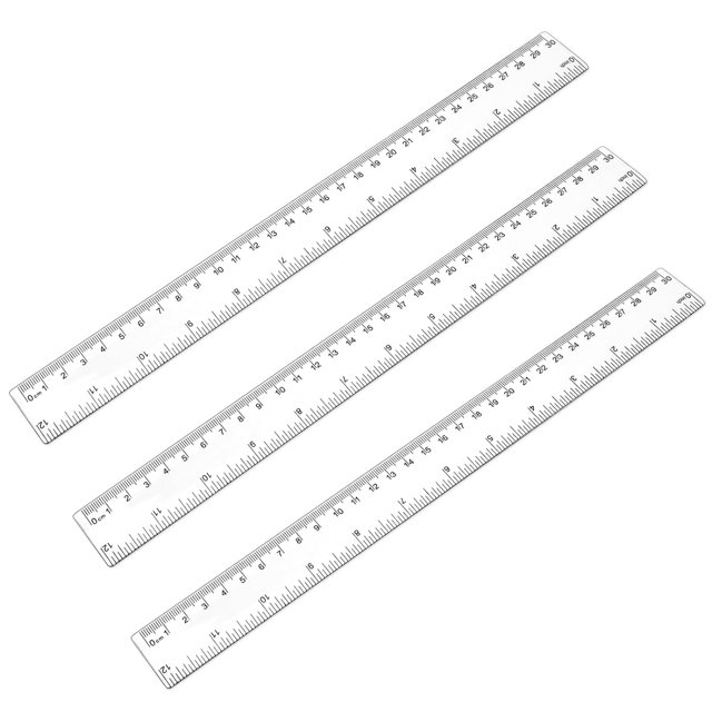 3 Pack 12 Inch Plastic Rulers - Clear Acrylic Measuring Tools, Transparent Straight Edge Rulers for School, Office & Students