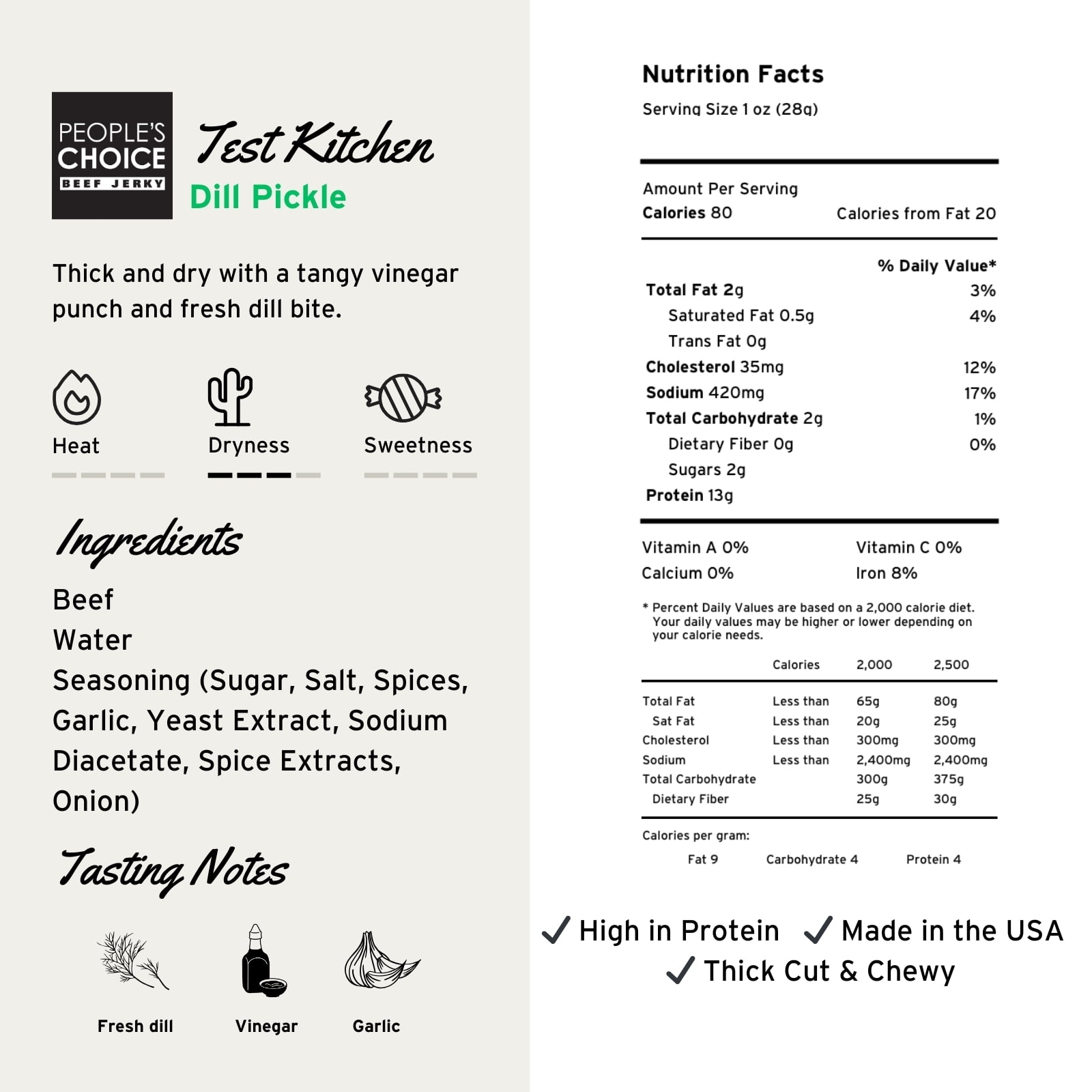 People's Choice Beef Jerky - Test Kitchen Small Batch - Dill Pickle - 1 Pound - 1 Bag