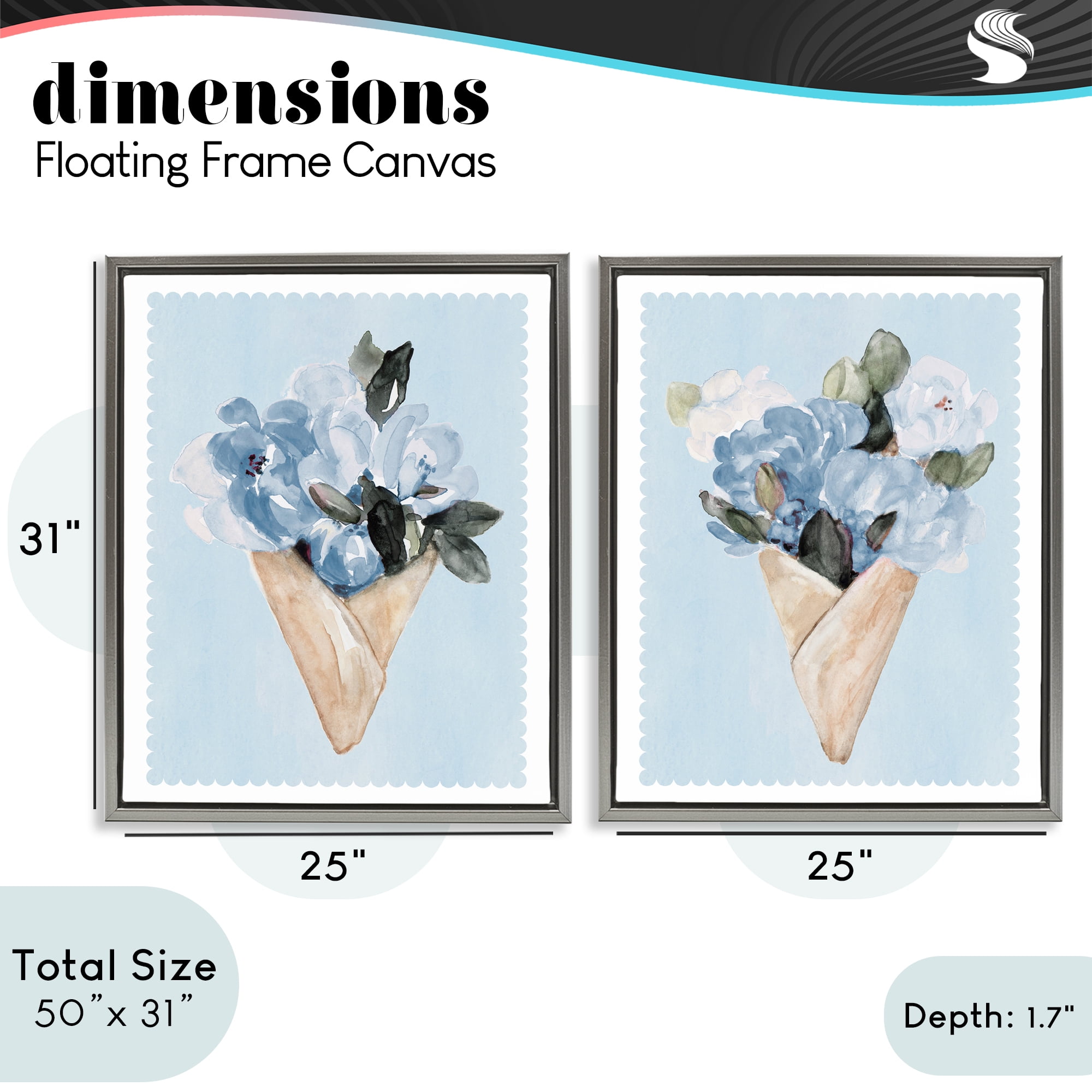 Stupell Industries Blue Flower Gift Bouquets 2 Piece Gray Framed Floater Canvas Set, design by Lanie Loreth